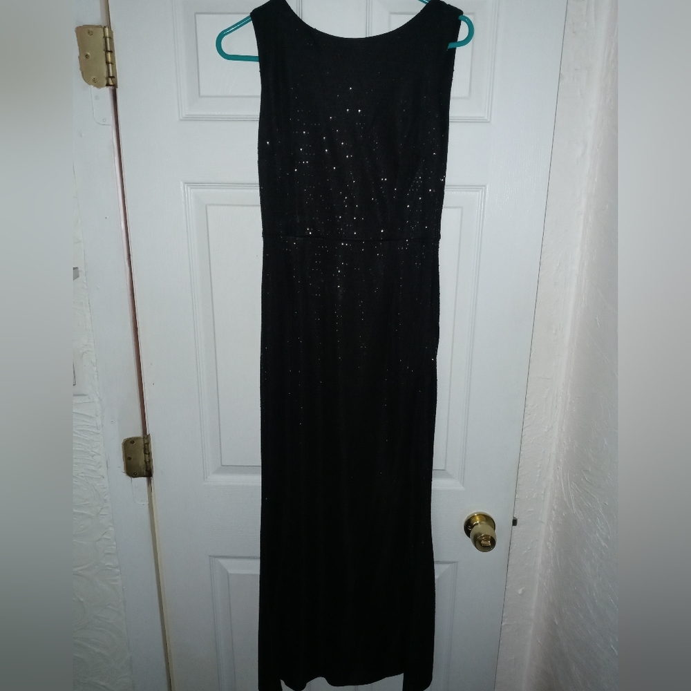 Alexa B Nites evening sparkling dress with cowl fabric on back